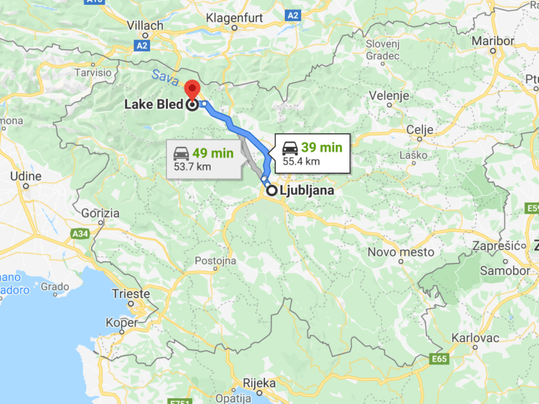 Map Of Trip From Ljubljana To Lake Bled Slovenia 768x575 