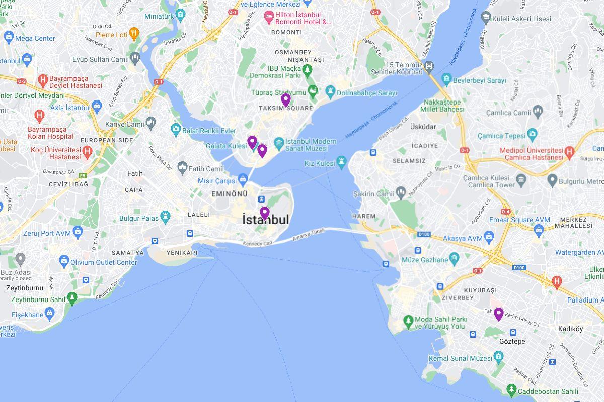 map of the best areas to stay in istanbul