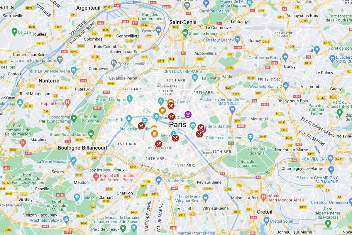 map of the best places to eat in paris