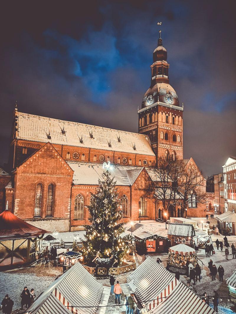 latvia riga christmas market at night